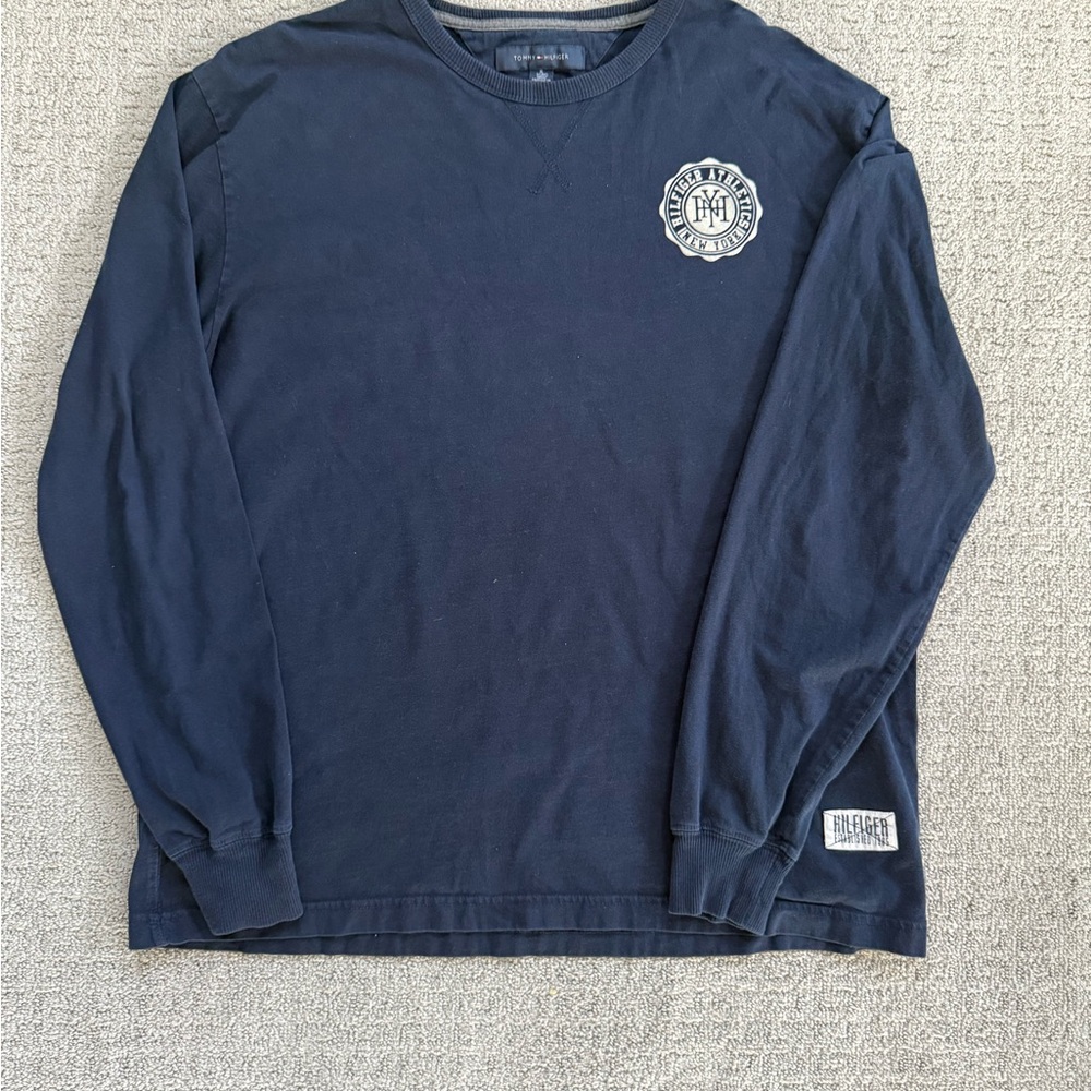 Tommy Hilfiger Navy Long Sleeve Shirt - Mens XL - Cotton New York Crest Logo